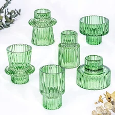 Marycele Candle Holder Candlesticks Holders, Tealights 3 Different Styles Green