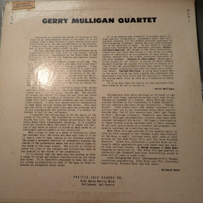 VG+ Gerry Mulligan Chet Baker Quartet Original US Pacific Jazz