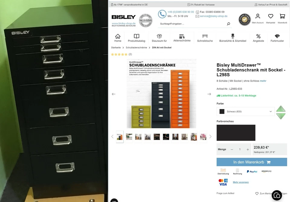 BISLEY Schubladenschrank DIN A4 SCHWARZ Multi-Drawer mit Sockel 8 Schubl. H 68cm - Bild 2 von 2