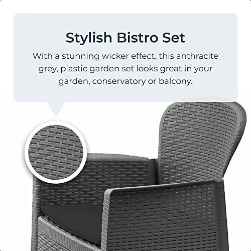 Garden Furniture Set Table Chairs 3 Piece Bistro Set Patio Outdoor Rattan Style - Picture 8 of 12