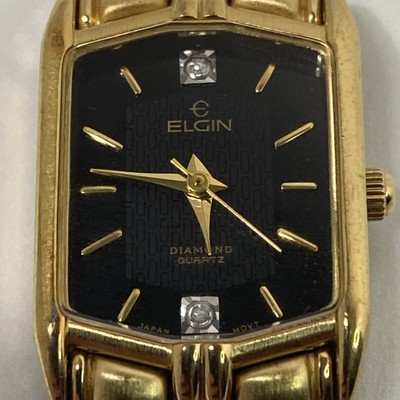 VTG ELGIN EM892 Diamond Quartz Gold Tone Black Face Watch  display picture 2