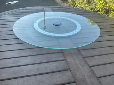 FOUR SEASONS Tempered glass garden table lazy Susan turntables with parasol hole 70cm or 55cm