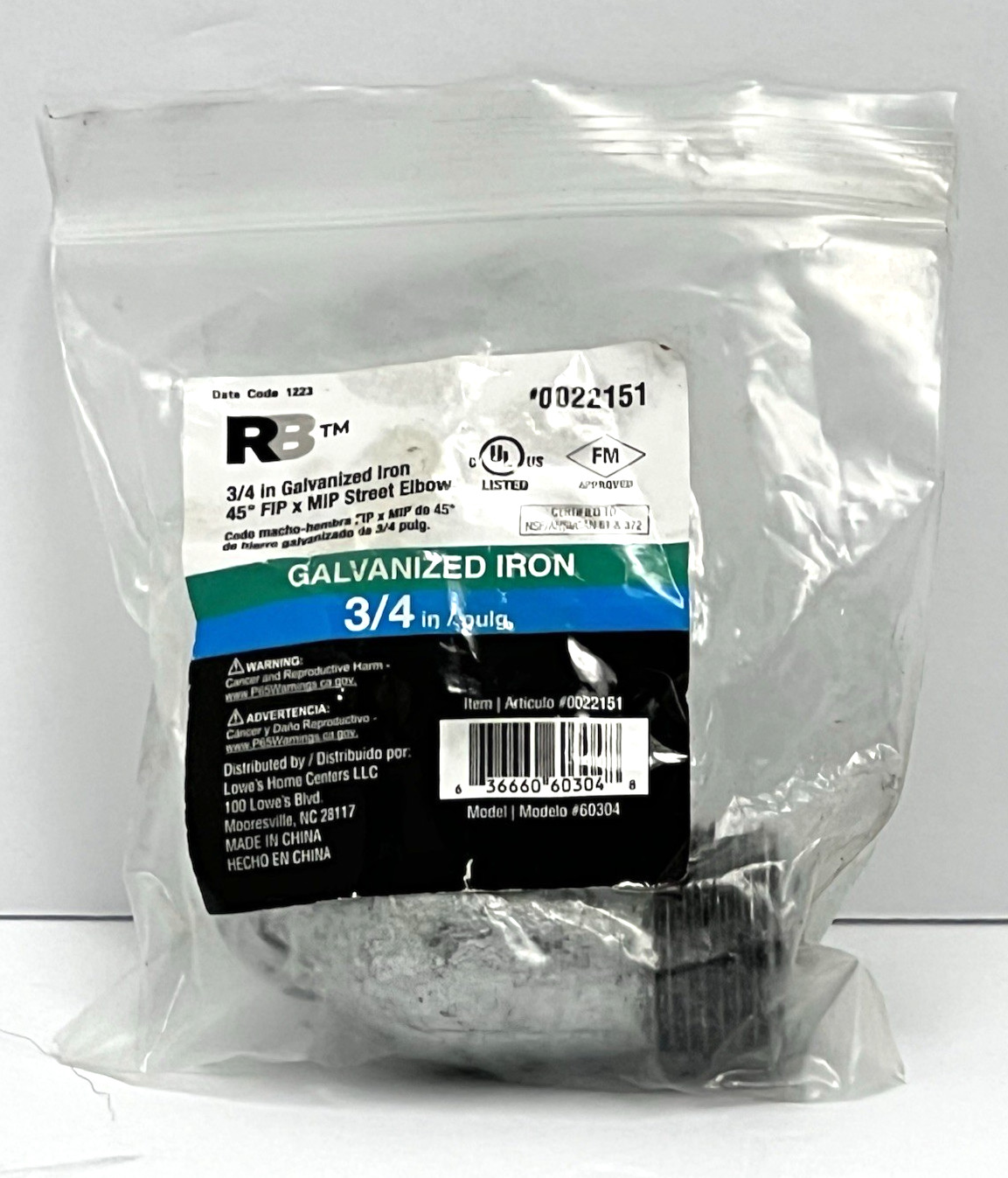3/4" Galvanized Iron 45° Street Elbow FIP x MIP R3 0022151 New