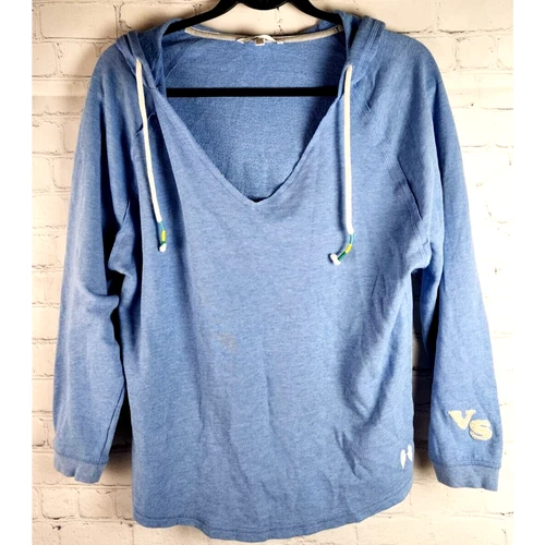 UNDERCOVER Maglione Victoria Secret blu orlo grezzo felpa con cappuccio logo ali d'angelo scollo a V profondo taglia XS