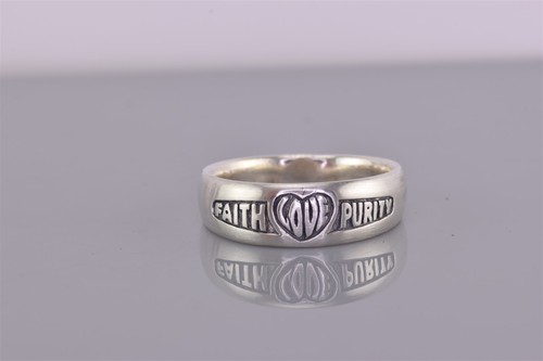 JNR Sterling Silver Carved FAITH LOVE PURITY Heart Band Ring 925 Sz: 11.5