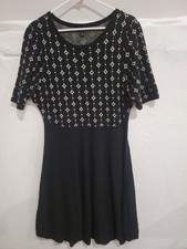 Torrid Plus Size 2 2X Black Gold Foil Intarsia Sweater Skater Dress Fit Flare