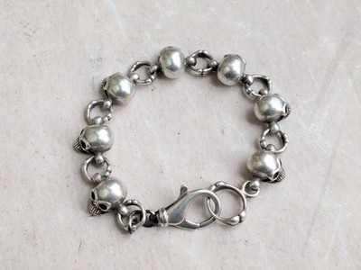 Vintage Sterling Silver Skull Bracelet 9.5