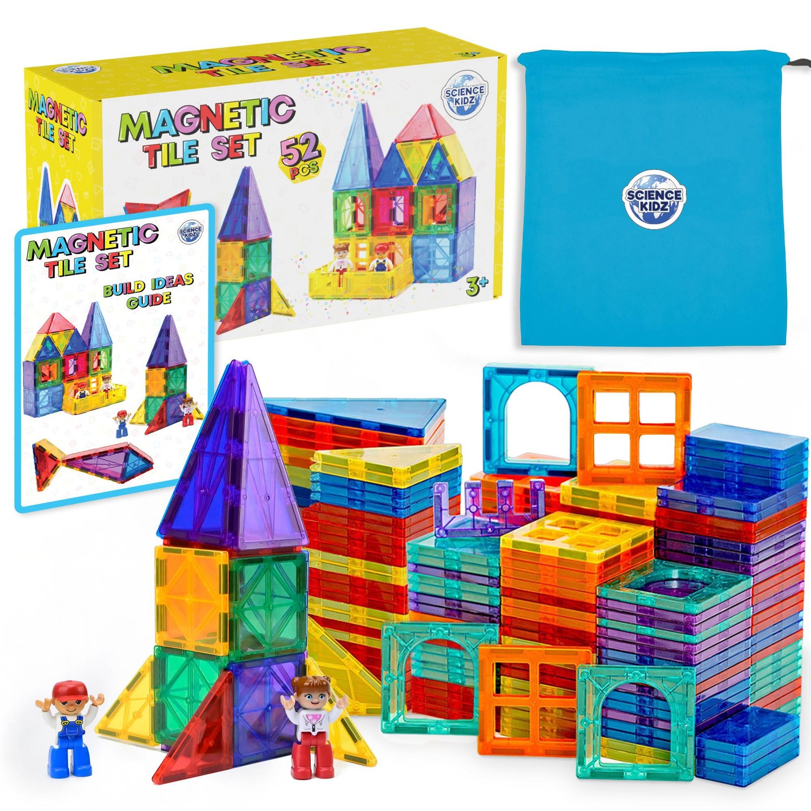 Science Kidz 52 Piece Magnetic Tiles Set Kids Building Blocks Construction Toy