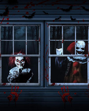 2Pcs Halloween Window Cover Decor, Scary Ghost Curtain Outdoor