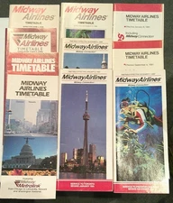 Midway  Airlines  System  Timetable  - Lot of 9 -  1983 -1991