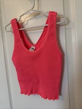 90 Degree By Reflex Cropped Tank Women’s Neon Pink Ruffle Trim Racerback Sz XS