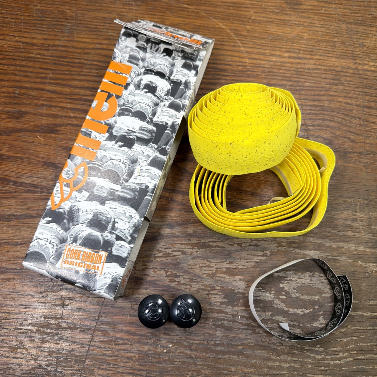 NOS Cinelli Original Tape Cork Bar Tape & Plugs Yellow Fleck