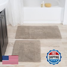 Bedford Home 2 Piece Cotton Bathroom Mat Set - Taupe