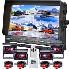 HD 10.1" Quad Monitor 4X CCD Rear View Backup Camera System For Bus Truck RV