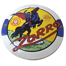 Vintage Shell Gasoline Sign - Zorro Gas Pump Service Automobile Motor Oil Sign