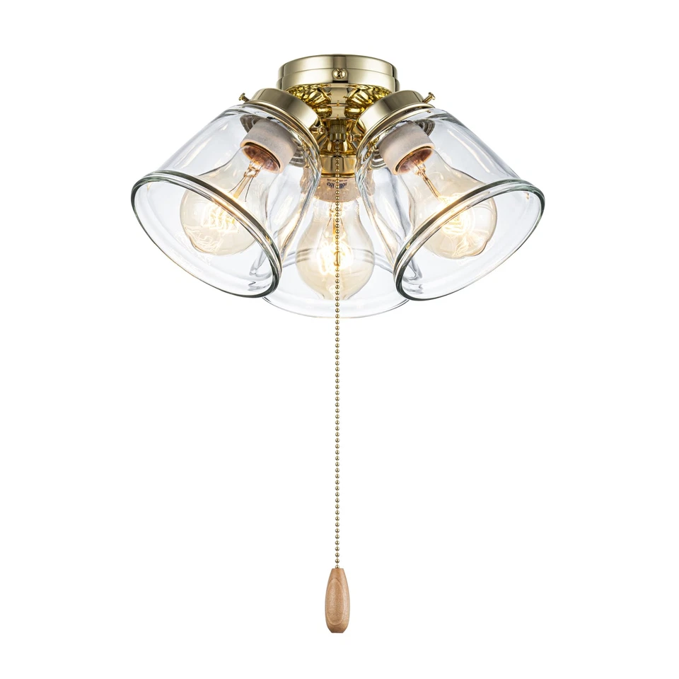 22015-1, Three-Light Ceiling Fan Light Kit with Pull Chain, Polished Brass Fi... - Image 2 of 4