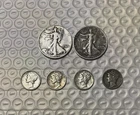 $1.40 face value mixed lot 90% silver 1942 1943s walking half + 4 mercury dimes