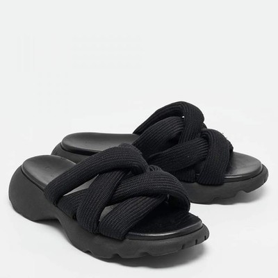 Moncler Black Knit Fabric Knot Flat Sandals Size 39