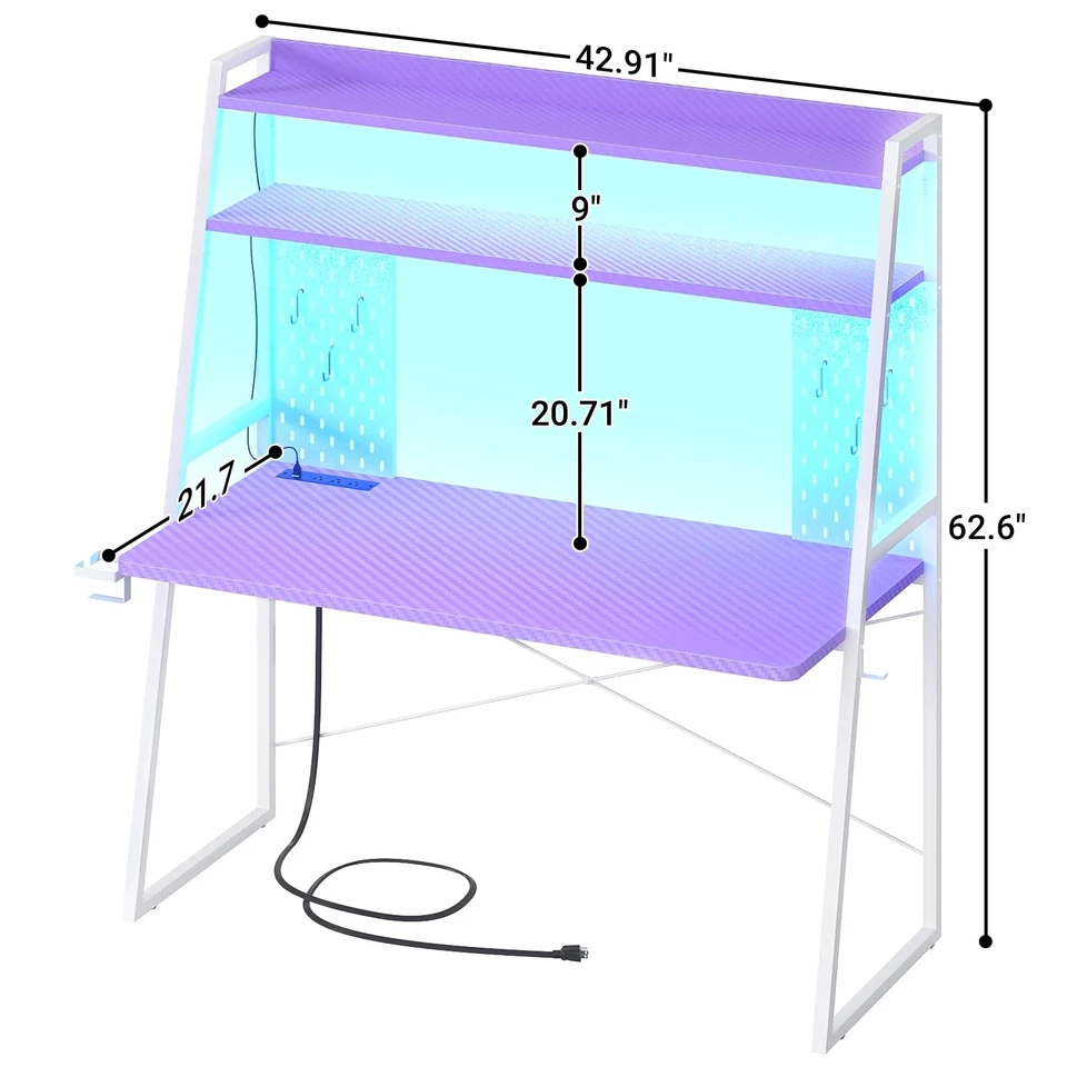 Escritorio Gaming con Hutch y Luces LED, Escritorio Ordenador Gaming con Toma de corriente... Foto 3 de 4