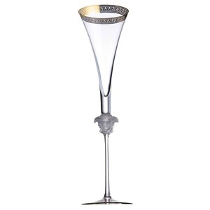 Versace Champagne Flute Medusa Crystal Glass with Gold Greek Key Decor Orig Box
