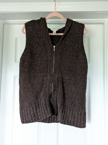 Vintage Talbots Women's Sweater Vest Size 1X Wool Blend Italy Brown Hooded Zip - Picture 5 of 7