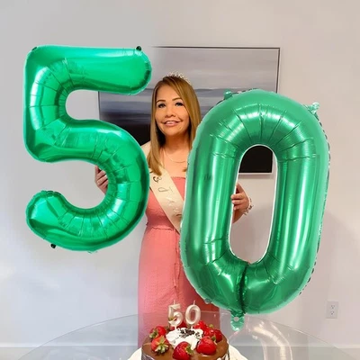 Ballons Anniversaire 50 Vert 100cm Ballon Chiffre 50 Numéro 50 Happy Birthd... - Photo 1/4