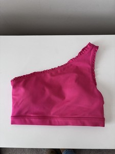 Carbon 38 Hot Pink One-Shoulder Ruffle Sports Bra Top Size Xs