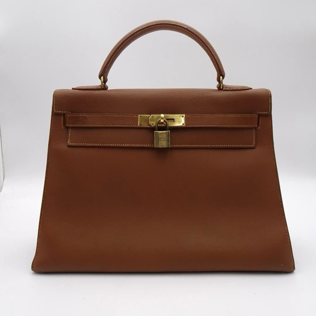 Hermes Kelly 32 Stamp Brown Handbag Leather Tote Shoulder Bag