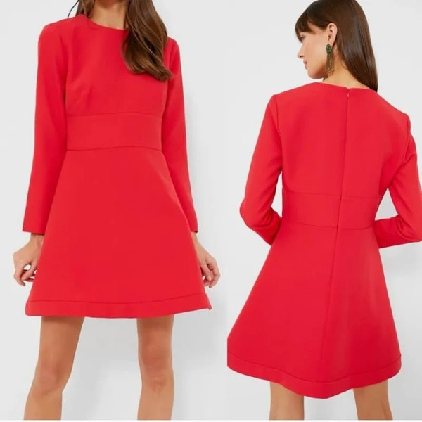Tuckernuck Elodie Dress Womens M Red Fit & Flare Mini Long Sleeve Stretch