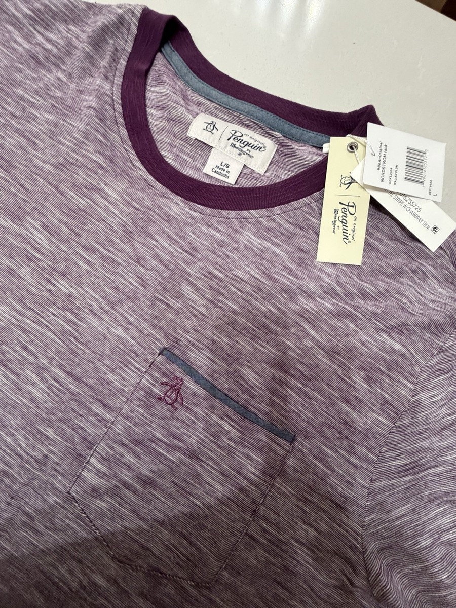 Miya NWT Original Penguin Men's Purple Stripe T-Shirt Chambray Trim