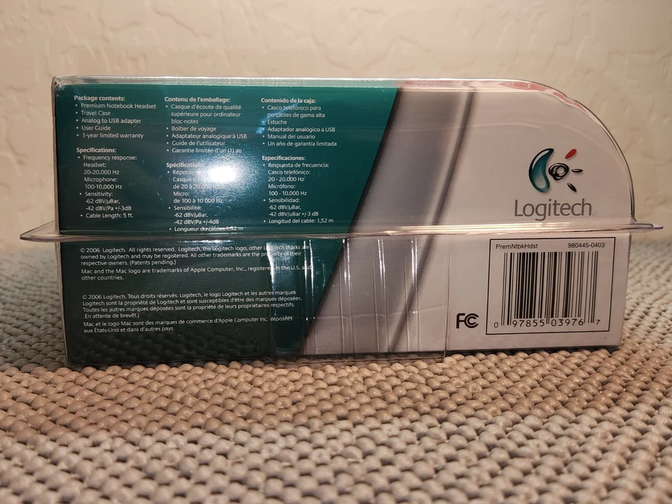 NIB Logitech Premium Notebook Headset Silver/Black Neckband w/ Travel Case - Image 3 of 4