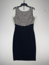 Lauren Ralph Lauren Dress Womens 14 Black Sequin Bodice Sheath Ruched Cocktail