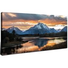 Sunset Mountain Wall Art for Living Room Nature Grand Teton Landscape Canvas ...