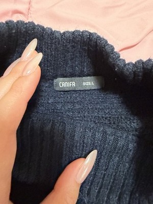 Canifa Women's Navy Blue Knitted Sweater Size M Long Sleeve Good Condition