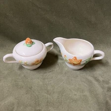 1942 Delphinium Orange  Creamer & Sugar Bowl by Metlox - Poppytrail CA