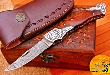 CUSTOM MADE HAND FORGED DAMASCUS STEEL FOLDING POCKET KNIFE CAMPING 670