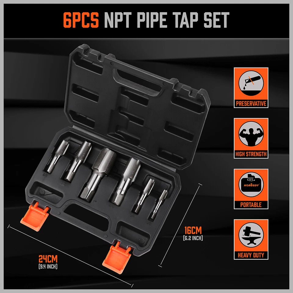 6 Pcs NPT Pipe Tap Set 1" 3/4" 1/2" 3/8" 1/4" 1/8" With Case Carbon Steel Inch - Image 3 of 4