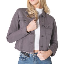 Women's Ladies Classic Distressed Cotton Denim Button Up Crop Casual Jean Jacket