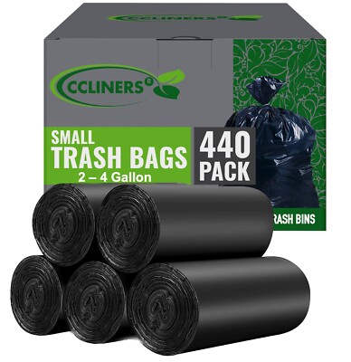 2- 4 Gallon Trash Bags Small Black Bathroom Garbage Bag (440 Bags)