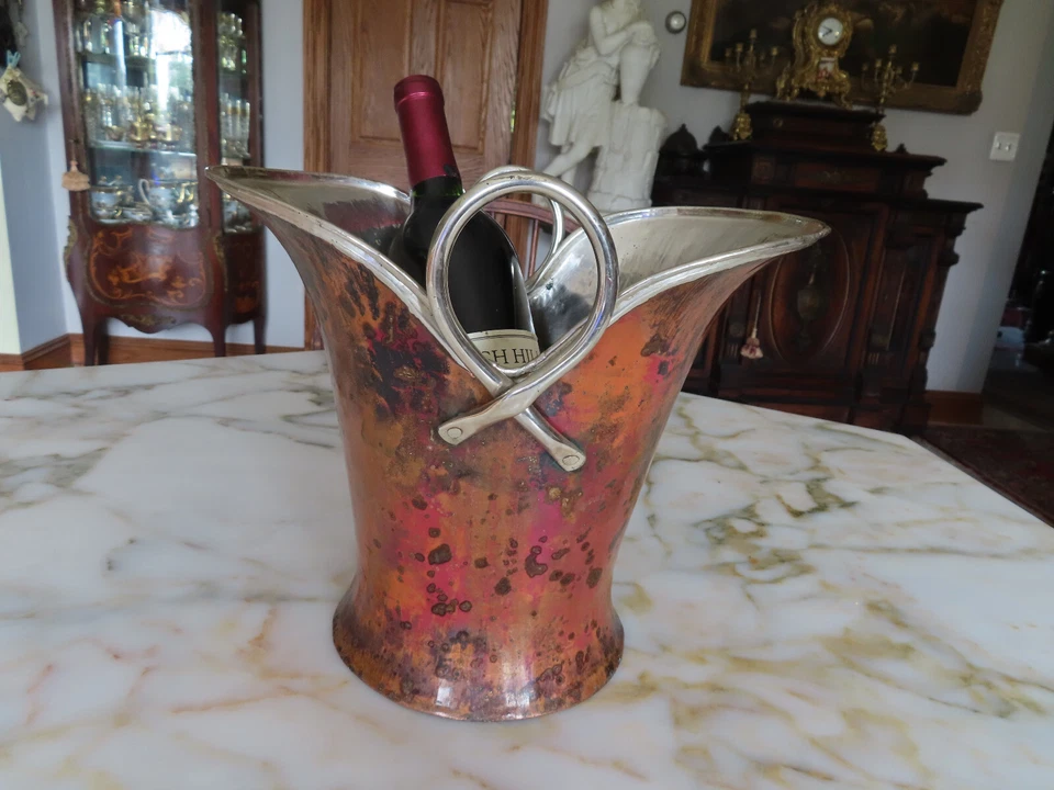 Hand made hand Hammered Copper and Silver Wine Ice Bucket Cooler c.1930s - Image 3 of 4