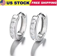 925 Solid Sterling Silver CZ Huggie Hoop Small Earrings For Men & Women USA