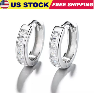 925 Solid Sterling Silver CZ Huggie Hoop Small Earrings For Men & Women USA