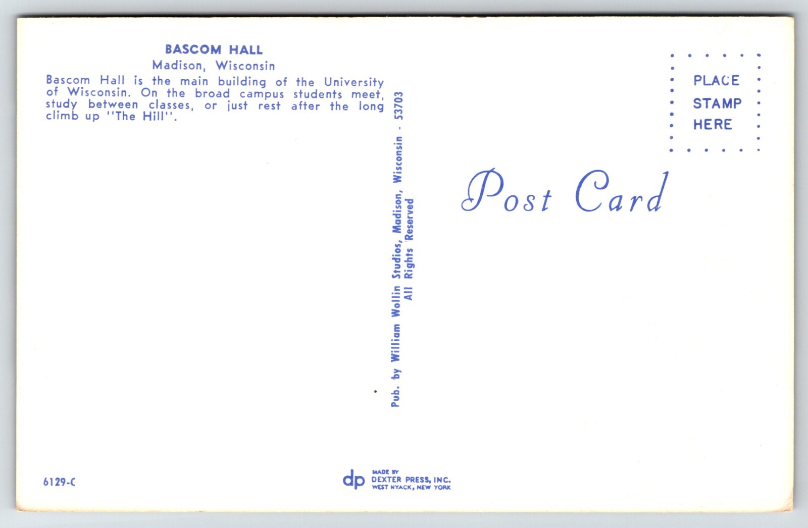 University Of Wisconsin Hall Madison WI Vintage Chrome Postcard