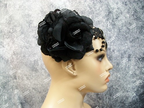 Gothic Black Rose Circlet Headpiece Medieval Royal Court Renaissance Evil Queen - Picture 3 of 12
