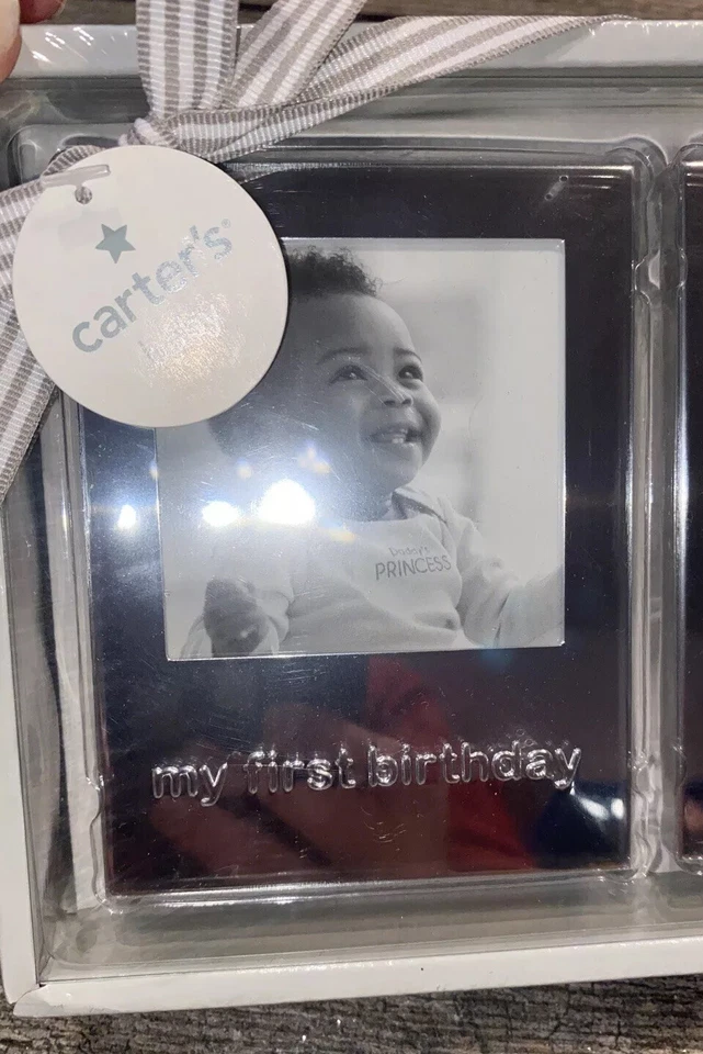 Juego de 3 marcos de fotos para guardería de bebé Carters nuevo en caja primer tono plateado del bebé Foto 2 de 4