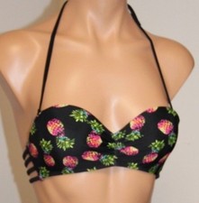 NWT California Waves Swimsuit Bikini Top Bra Sz S Push Up Multi Black/Yellow