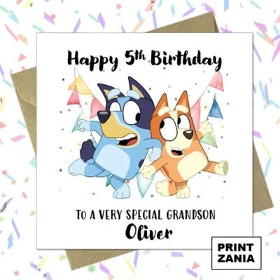 PRINTZANIA Personalised Bluey Birthday Card Son Daughter Niece Nephew Cousin ECK