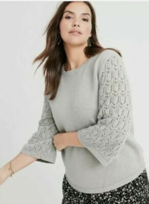Ryllace Merino Wool Cotton Blend Open Knit Kimono Sleeve Sweater Top Plus 2X NWT