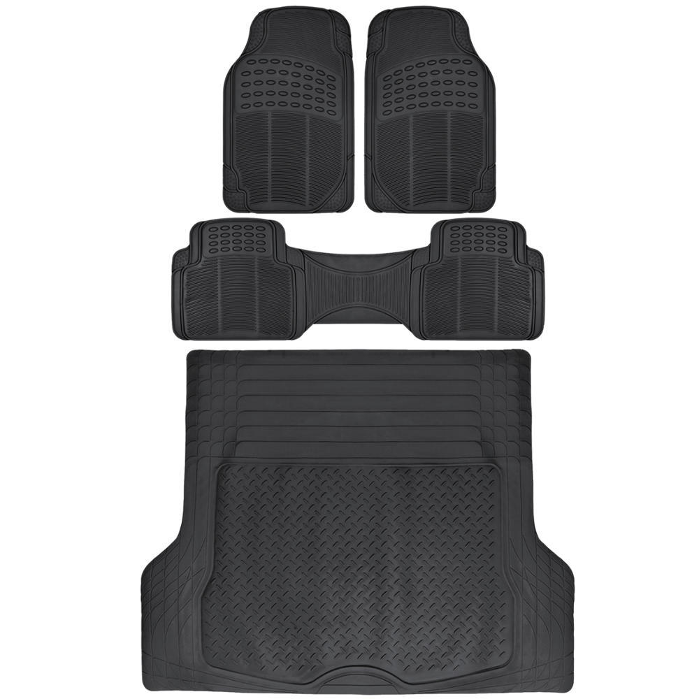 BDK Rubber All Weather Heavy Duty Trunk Floor Mats &amp; Cargo Mat Liner 4pc Black