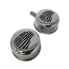 American Flag Chrome Valve Cover Breather Pcv Breather Set - Engraved Logo